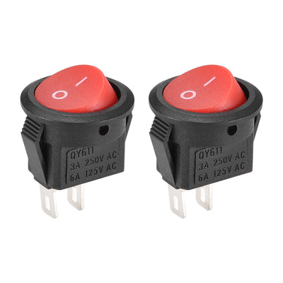 Harfington Uxcell Mini Boat Rocker Switch Round Toggle Switch Red for Boat Car Marine 2pins ON/OFF AC 250V/3A 125V/6A 2pcs