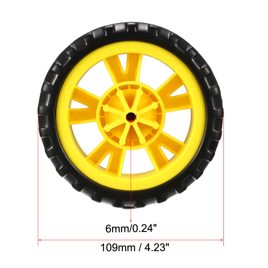 uxcell Uxcell Plastic Swivel Pulley Wheel 109mm / 4.23inch Dia Wheel 6mm Mounting Hole Dia Yellow