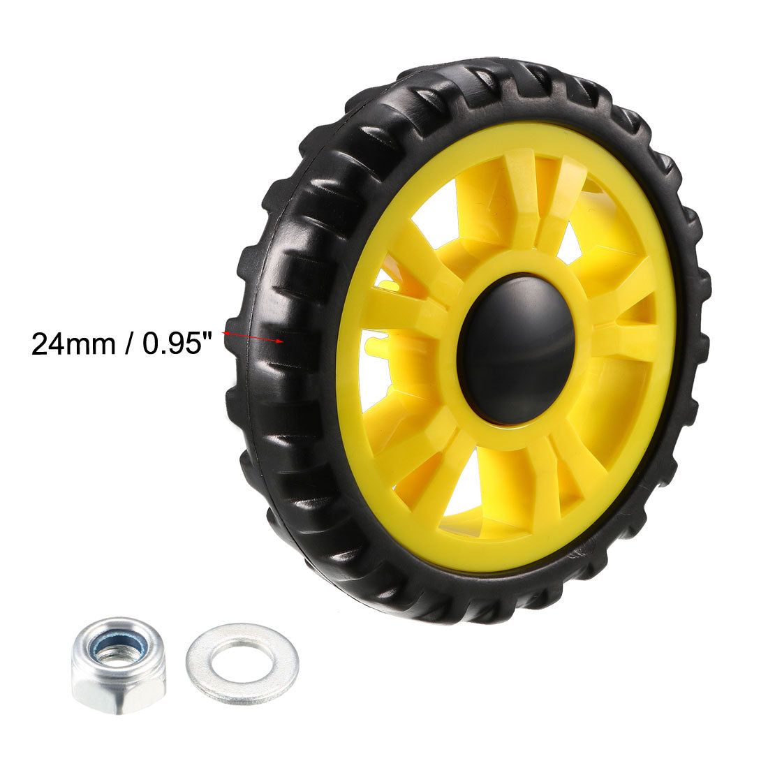 uxcell Uxcell Plastic Swivel Pulley Wheel 109mm / 4.23inch Dia Wheel 6mm Mounting Hole Dia Yellow