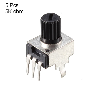 Harfington Uxcell Carbon Film Potentiometer 5K Ohm Variable Resistors Single Turn Rotary, 5pcs