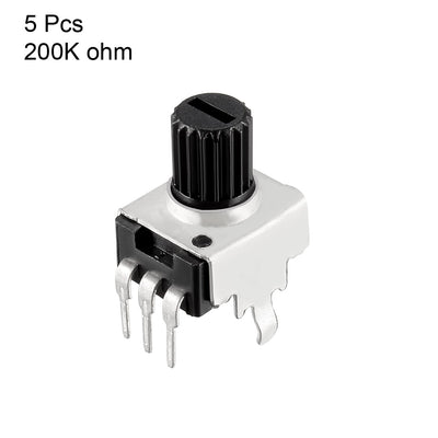 Harfington Uxcell Carbon Film Potentiometer 200K Ohm Variable Resistors Single Turn Rotary, 5pcs