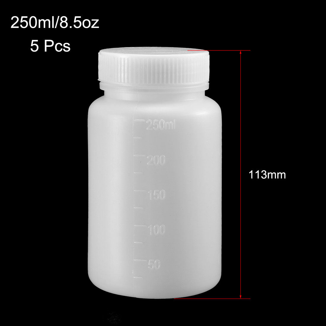 uxcell Uxcell Plastic Lab Chemical Reagent Bottle 250ml/8.5oz Wide Mouth Sample Sealing Liquid Storage Container 5pcs