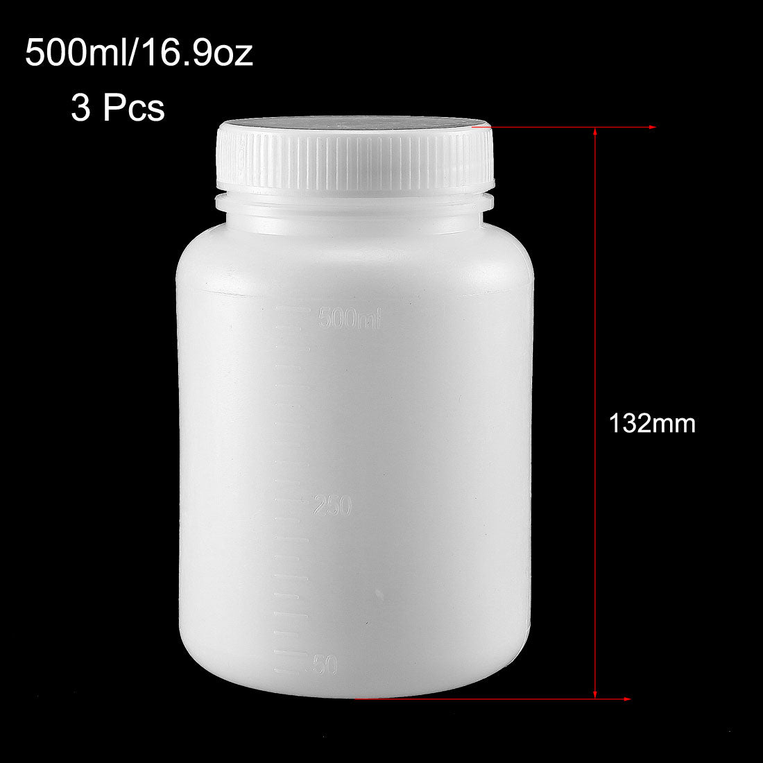 uxcell Uxcell Plastic Lab Chemical Reagent Bottle 500ml/16.9oz Wide Mouth Sample Sealing Liquid Storage Container 3pcs