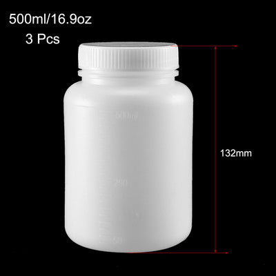 Harfington Uxcell Plastic Lab Chemical Reagent Bottle 500ml/16.9oz Wide Mouth Sample Sealing Liquid Storage Container 3pcs