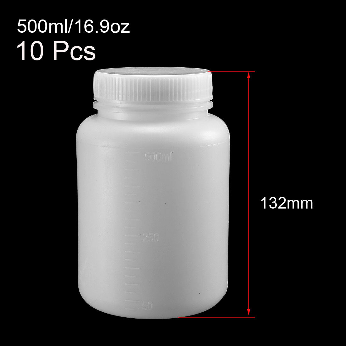 uxcell Uxcell Plastic Lab Chemical Reagent Bottle 500ml/16.9oz Wide Mouth Sample Sealing Liquid Storage Container 10pcs