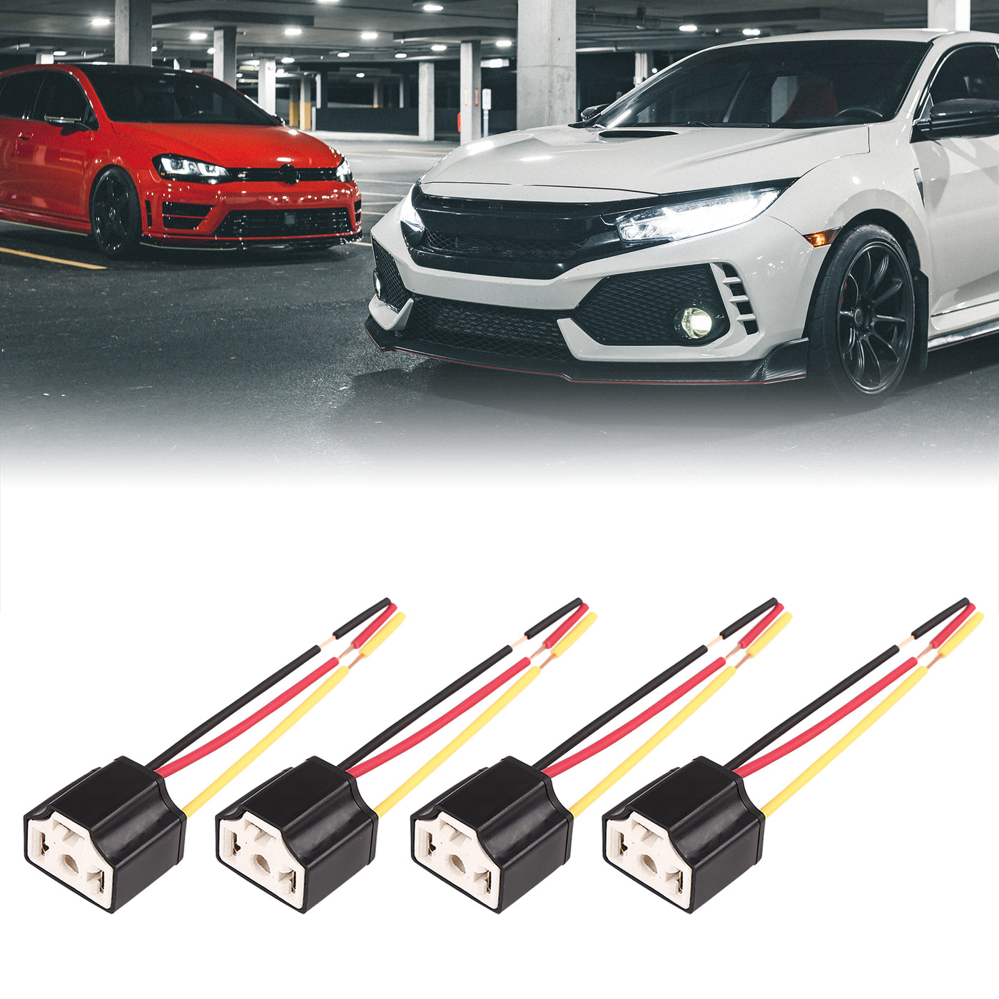 uxcell Uxcell DC 12V H4 Car Light Socket Female Ceramic Headlight Wire Harness Connector 4pcs