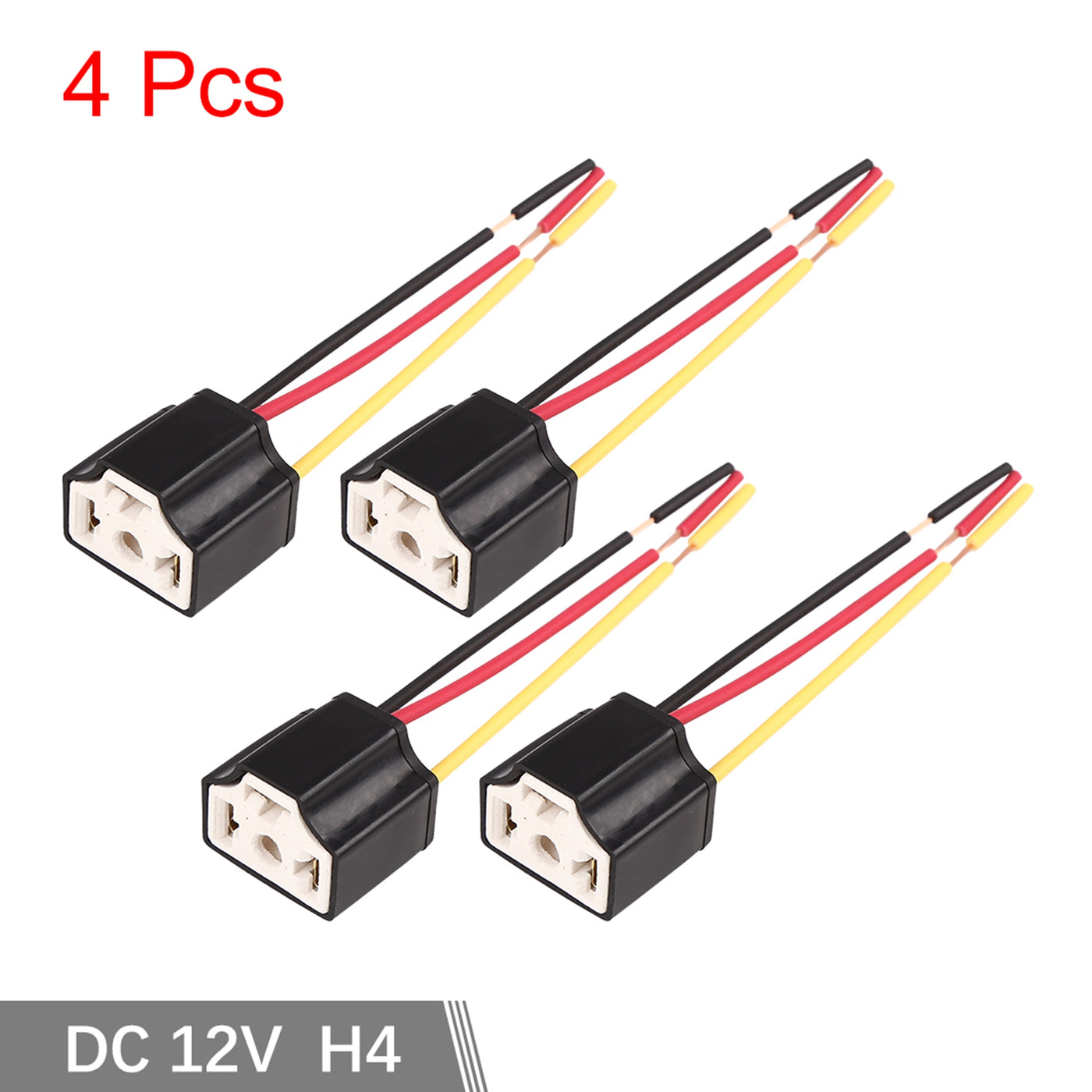 uxcell Uxcell DC 12V H4 Car Light Socket Female Ceramic Headlight Wire Harness Connector 4pcs