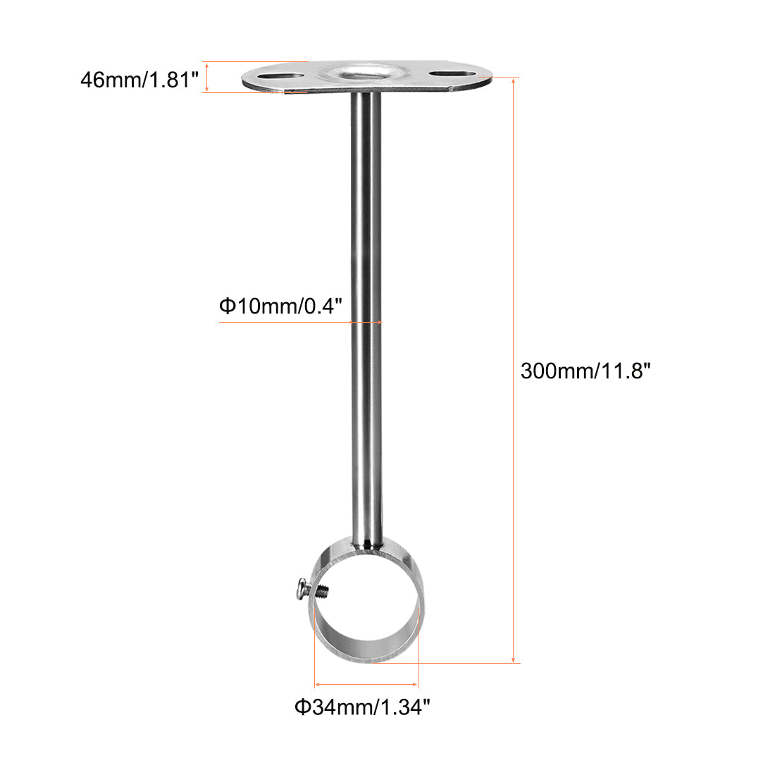 uxcell Uxcell Ceiling-Mount Bracket, Wardrobe Pipe Bracket, 32mm Dia, Shower Curtain Closet Wardrobe Rod Lever Support Holder Pipe Flange Socket 2pcs(300mm Height )