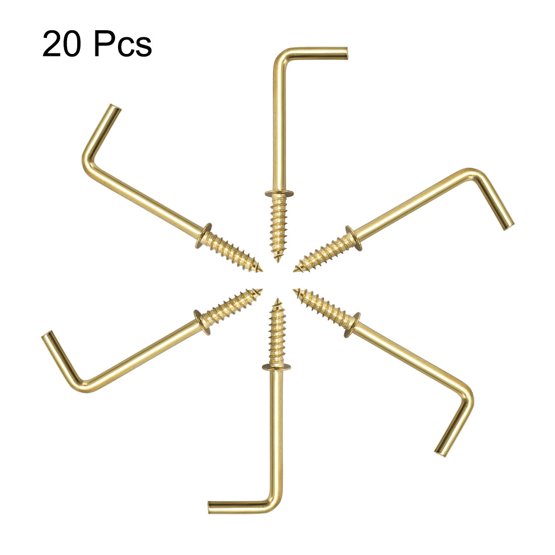 uxcell Uxcell 1.8" Screw Eye Hooks Self Tapping Screws Screw-in Hanger Hooks with Plate Golden 20pcs