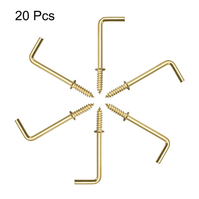 Harfington Uxcell 1.8" Screw Eye Hooks Self Tapping Screws Screw-in Hanger Hooks with Plate Golden 20pcs