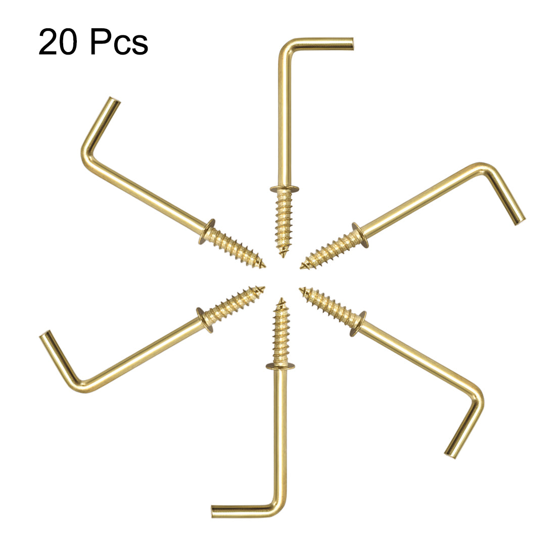 uxcell Uxcell 2.1" Screw Eye Hooks Self Tapping Screws Screw-in Hanger Hooks with Plate Golden 20pcs