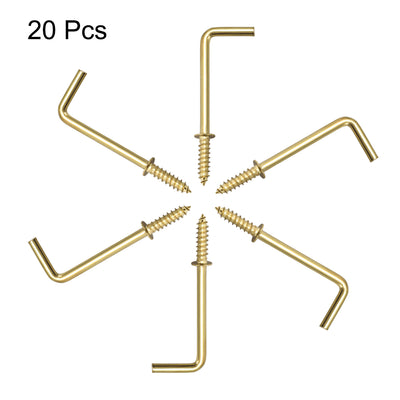 Harfington Uxcell 2.1" Screw Eye Hooks Self Tapping Screws Screw-in Hanger Hooks with Plate Golden 20pcs