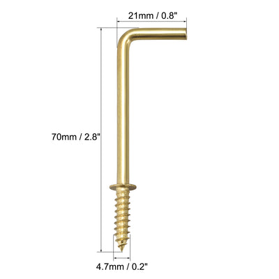 Harfington Uxcell 2.8" Screw Eye Hooks Self Tapping Screws Screw-in Hanger Hooks with Plate Golden 10pcs