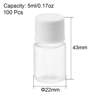 Harfington Uxcell Plastic Lab Chemical Reagent Bottle, 5ml/0.17oz Wide Mouth Sample Sealing Liquid Storage Container, Transparent 100pcs