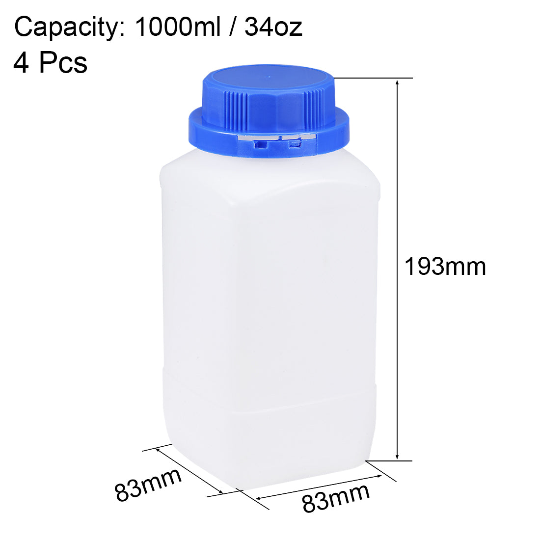 uxcell Uxcell Plastic Lab Chemical Reagent Bottle 1000ml/34oz Wide Mouth Sample Sealing Liquid Storage Container Translucent 4pcs