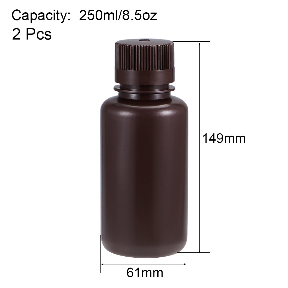 uxcell Uxcell Plastic Lab Chemical Reagent Bottle 250ml/8.5oz Small Mouth Sample Sealing Liquid Storage Container Brown 2pcs