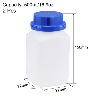 Harfington Uxcell Plastic Lab Chemical Reagent Bottle 500ml/16.9oz Wide Mouth Sample Sealing Liquid Storage Container Translucent 2pcs