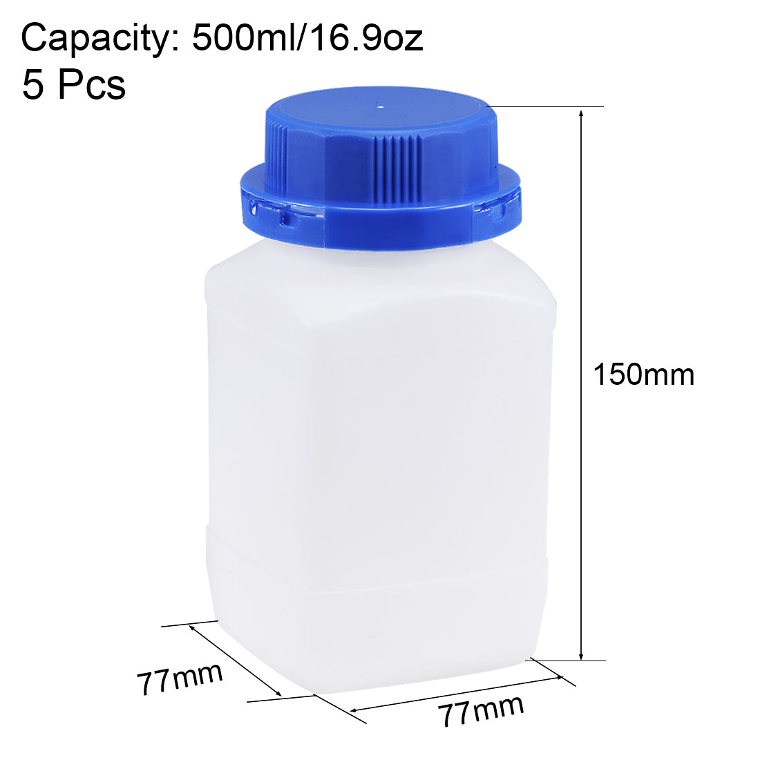 uxcell Uxcell Plastic Lab Chemical Reagent Bottle 500ml/16.9oz Wide Mouth Sample Sealing Liquid Storage Container Translucent 5pcs