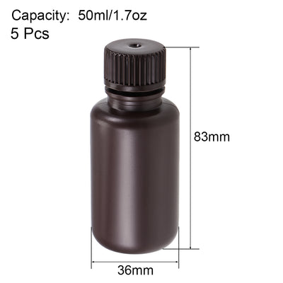 Harfington Uxcell Plastic Lab Chemical Reagent Bottle 50ml/1.7oz Small Mouth Sample Sealing Liquid Storage Container Brown 5pcs