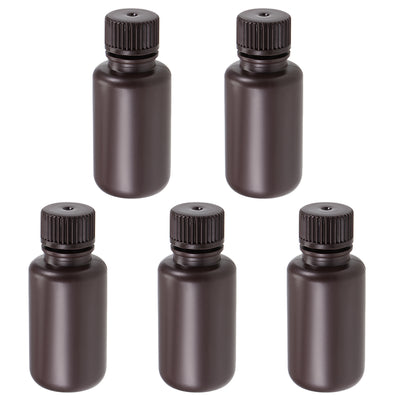 Harfington Uxcell Plastic Lab Chemical Reagent Bottle 50ml/1.7oz Small Mouth Sample Sealing Liquid Storage Container Brown 5pcs