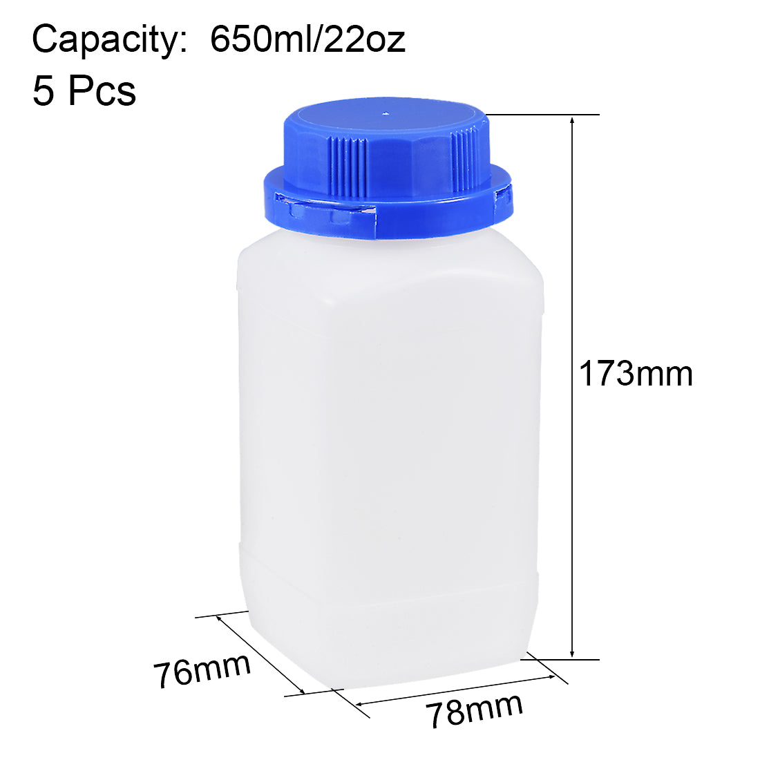 uxcell Uxcell Plastic Lab Chemical Reagent Bottle 650ml/22oz Wide Mouth Sample Sealing Liquid Storage Container Translucent 5pcs