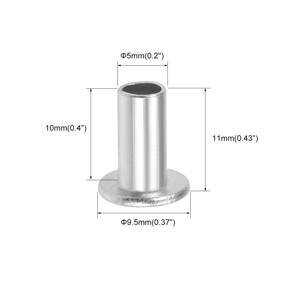 uxcell Uxcell 200 Stk. Aluminium Flachkopf Halbröhrennieten Silber M5x10mm