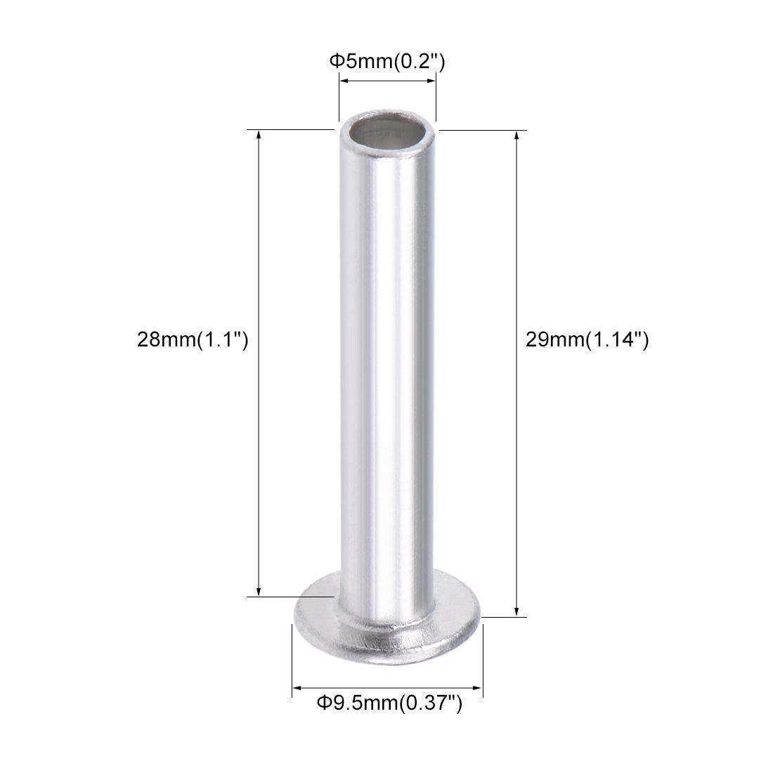 uxcell Uxcell 50 Stk. Aluminium Flachkopf Halbröhrennieten Silber M5x28mm