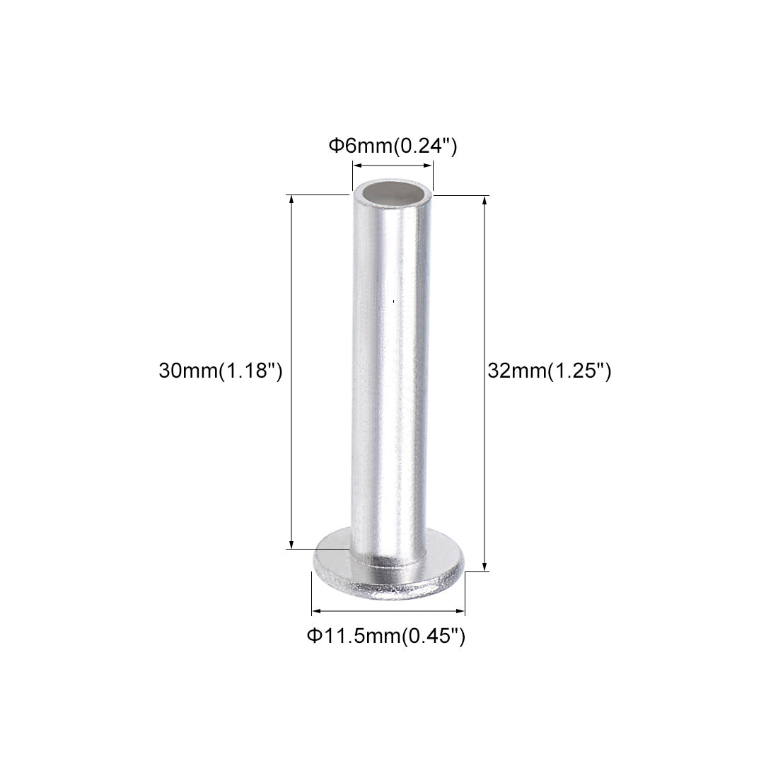 uxcell Uxcell 50 Stk. Aluminium Flachkopf Halbröhrennieten Silber M6x30mm