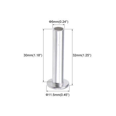 Harfington Uxcell 50 Stk. Aluminium Flachkopf Halbröhrennieten Silber M6x30mm