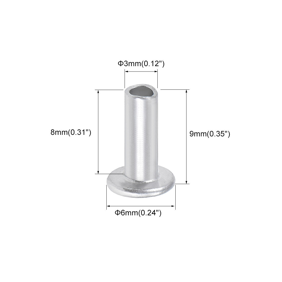 uxcell Uxcell 200 Stk. Aluminium Flachkopf Halbröhrennieten Silber M3x8mm