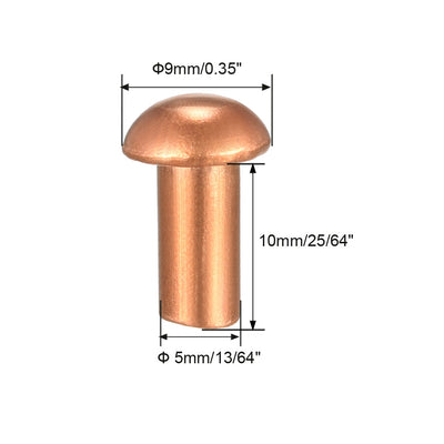 Harfington Uxcell 50 Pcs 13/64" x 25/64" Round Head Copper Solid Rivets Fasteners