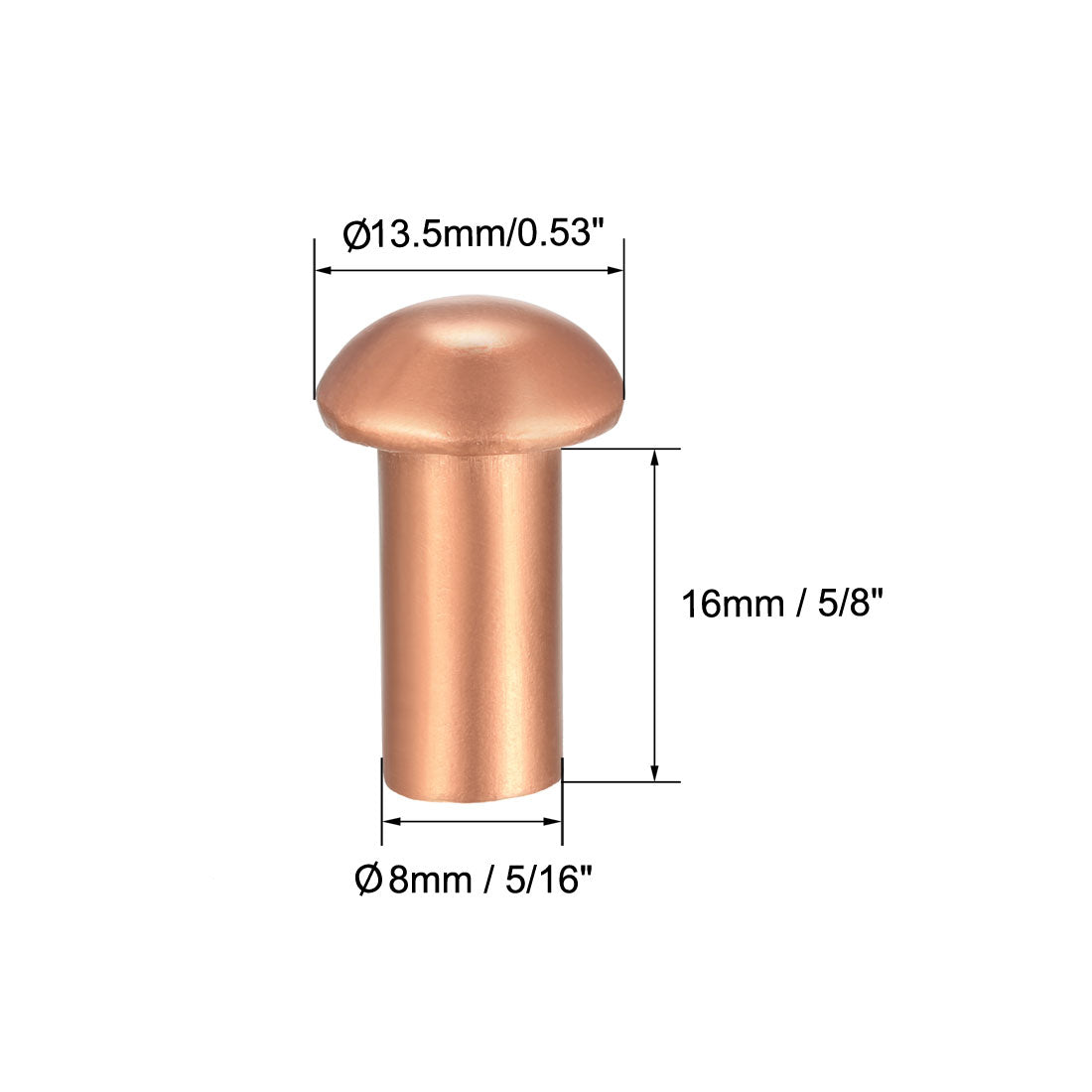 uxcell Uxcell 20 Stück 5/16" x 5/8"Rundkopf Kupfer Vollnieten Befestigungen