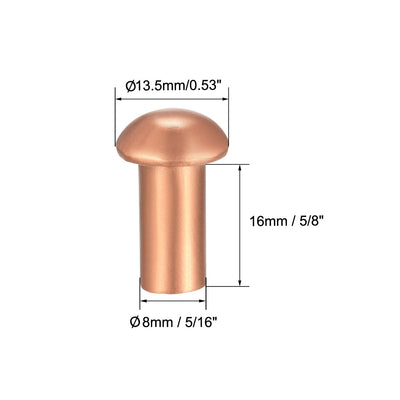 Harfington Uxcell 20 Stück 5/16" x 5/8"Rundkopf Kupfer Vollnieten Befestigungen