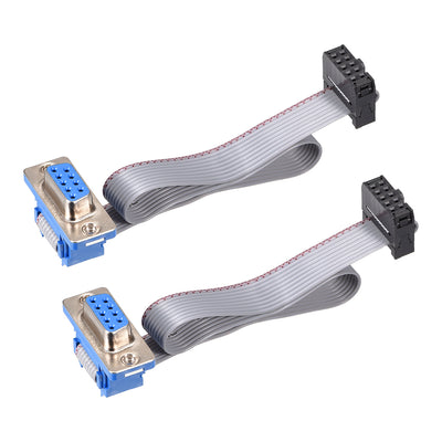 Harfington Uxcell IDC Wire Flat Ribbon Cable DB9 Female to FC-10 Female Connector 2.54mm Pitch 20cm Length , 2pcs