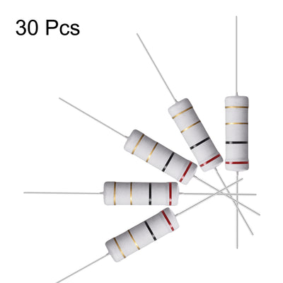 Harfington Uxcell 30Pcs 5W 5 Watt Metal Oxide Film Resistor Lead 2 Ohm ±5% Tolerance