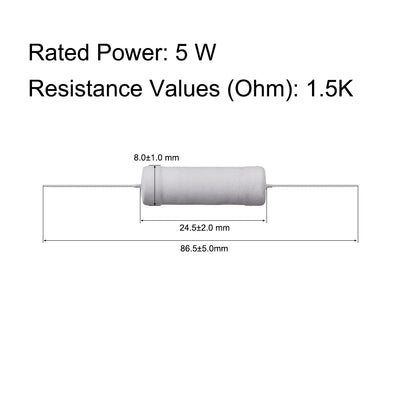 Harfington Uxcell 10 Pcs 5W 5 Watt Metal Oxide Film Resistor Axile Lead 1.5K Ohm ±5% Tolerance