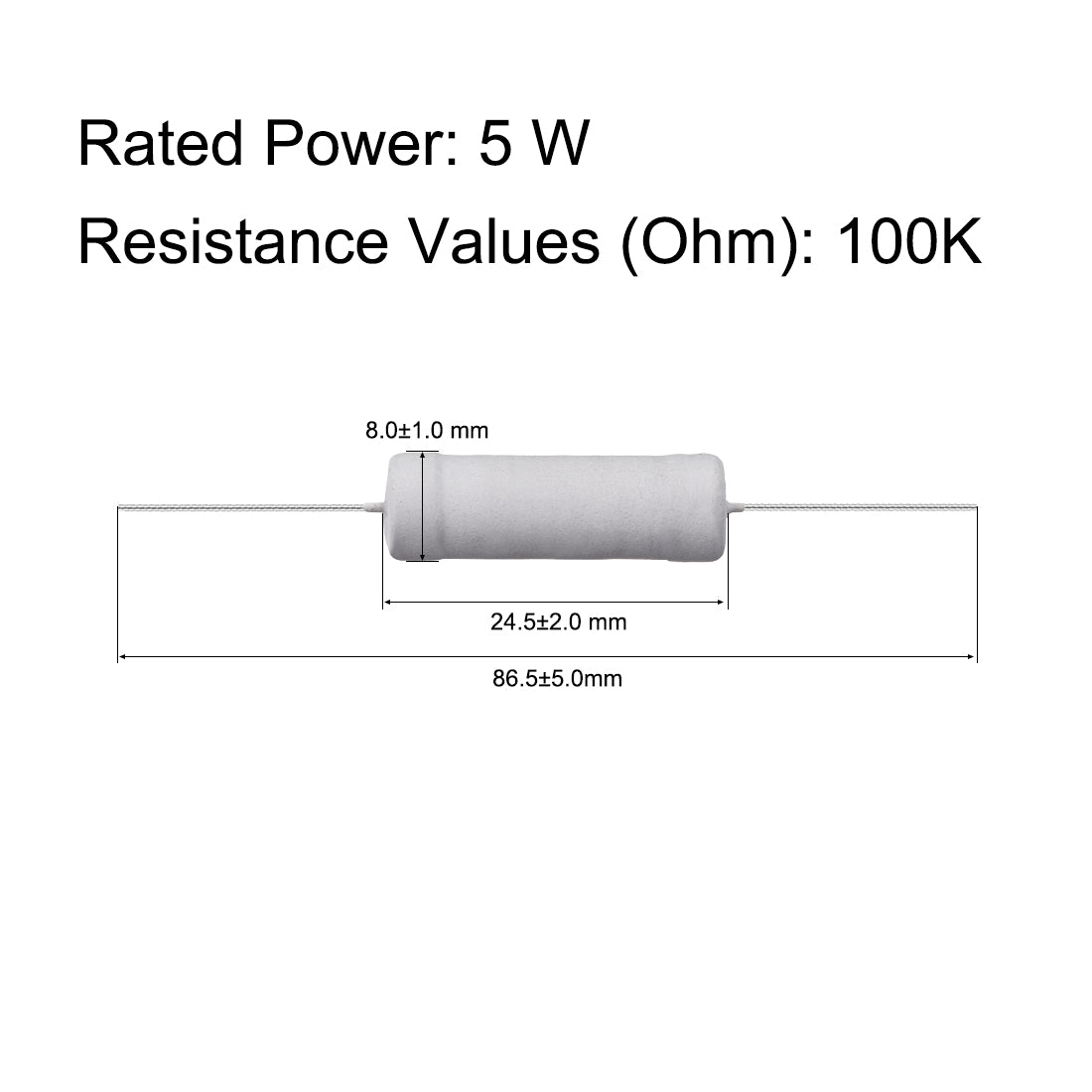 uxcell Uxcell 10 Pcs 5W 5 Watt Metal Oxide Film Resistor Lead 100K Ohm ±5% Tolerance