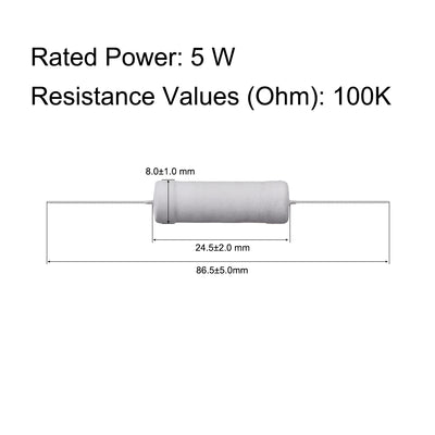 Harfington Uxcell 30 Pcs 5W 5 Watt Metal Oxide Film Resistor Axile Lead 100K Ohm ±5% Tolerance