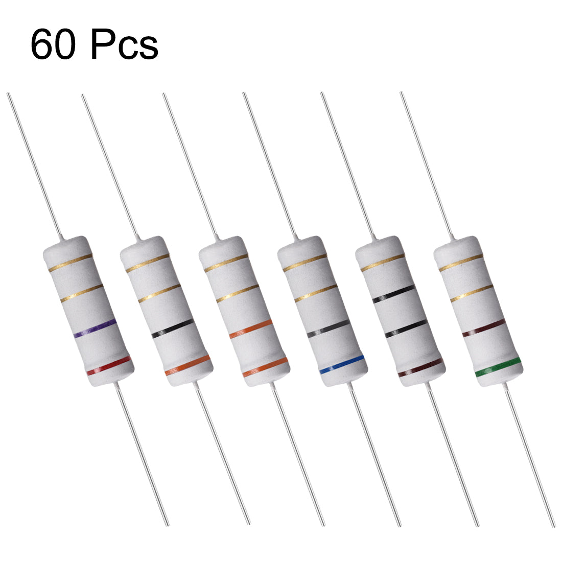 uxcell Uxcell 60 Pcs 5W Metal Oxide Film Resistor 2.7R,3R,3.3R,5.1R,6.8R,10R Ohm ±5%