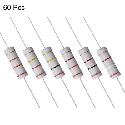 Harfington Uxcell 60 Pcs 5W Metal Oxide Film Resistor 33KR, 330KR, 300KR, 3.3KR, 30KR, 3.9KR Ohm ±5%