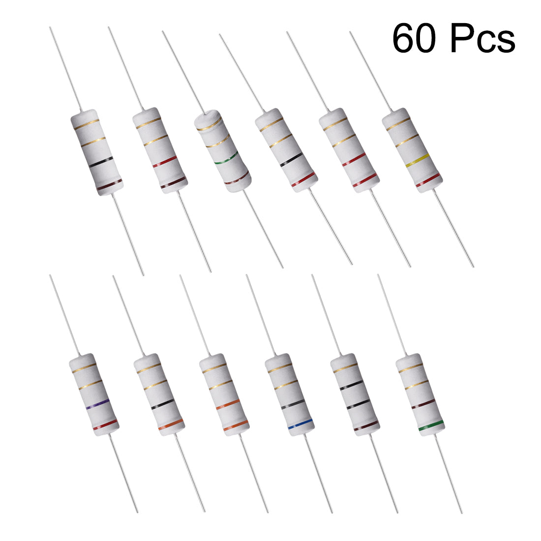 uxcell Uxcell 60 Pcs 5W Metal Oxide Film Resistor 1R,1.2R,1.5R,2R,2.2R,2.4R,2.7R,3R,3.3R,5.1R,6.8R,10R Ohm