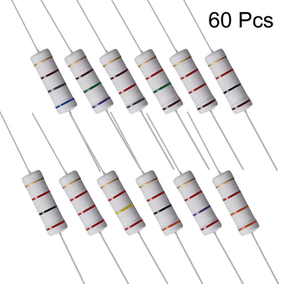 Harfington Uxcell 60 Pcs 5W Metal Oxide Film Resistor 680,750,820,1K,1.2K,1.5K,2K,2.2K,2.4K,2.7K,3K,3.3K Ohm ±5%