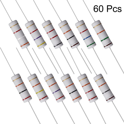 Harfington Uxcell 60Pcs 5W Metal Oxide Film Resistor 3.9K,4.7K,5.6K,8.2K,10K,15K,18K,20K,22K,24K,27K,30K Ohm