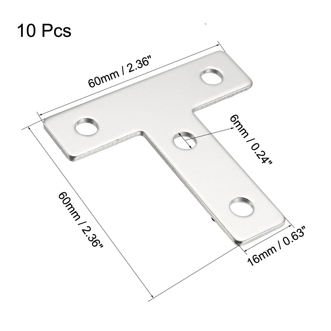 uxcell Uxcell Flat T Shape Repair Mending Plate, 60x60x2mm, Carbon Steel Joining Bracket Support Brace, 10pcs