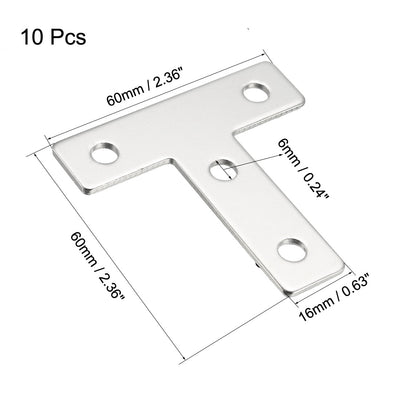 Harfington Uxcell Flat T Shape Repair Mending Plate, 60x60x2mm, Carbon Steel Joining Bracket Support Brace, 10pcs