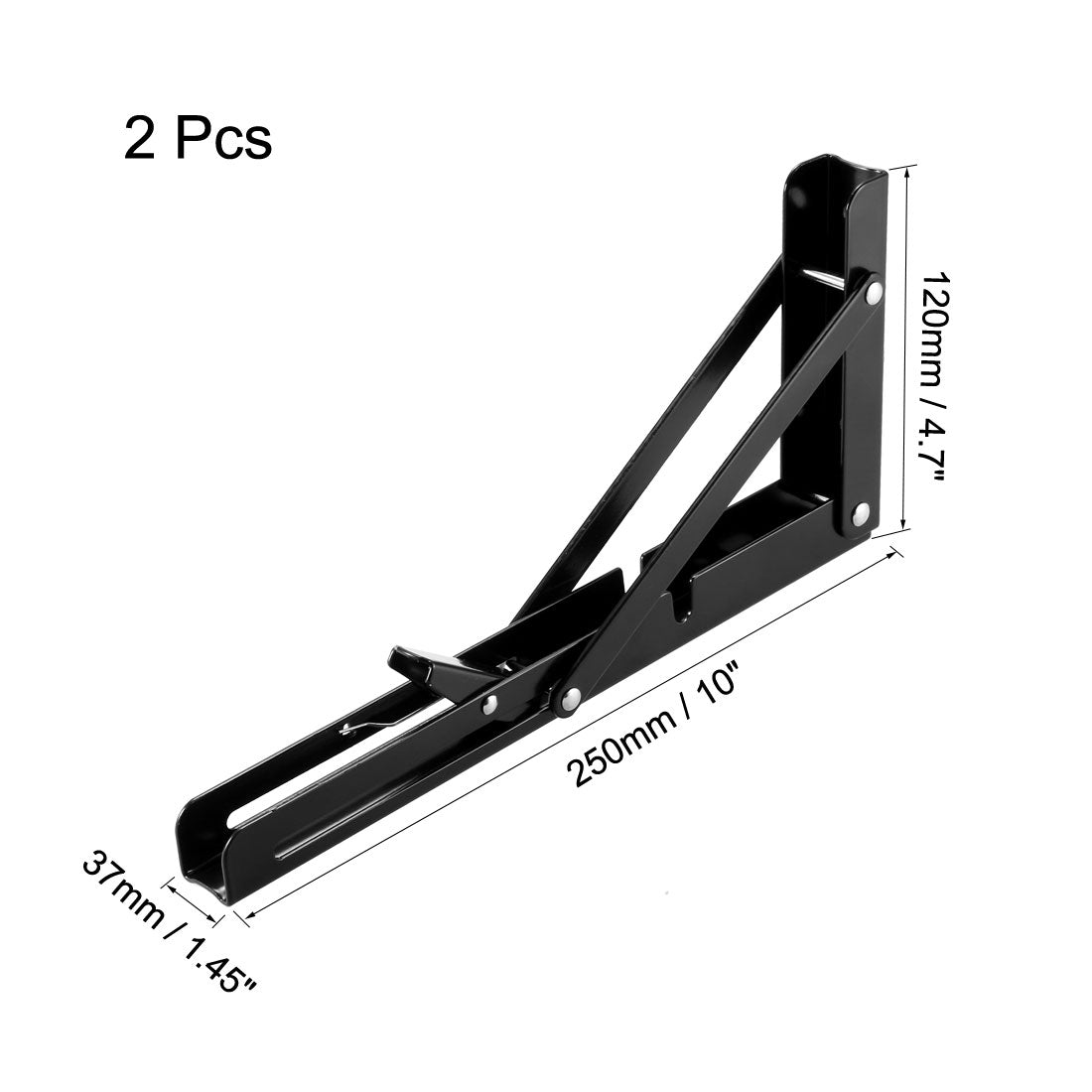 uxcell Uxcell Folding Bracket 10 inch 250mm for Shelves Table Desk Wall Mounted Support Collapsible Long Release Arm Space Saving Carbon Steel 2pcs