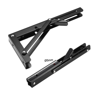 Harfington Uxcell Folding Bracket 10 inch 250mm for Shelves Table Desk Wall Mounted Support Collapsible Long Release Arm Space Saving Carbon Steel 2pcs