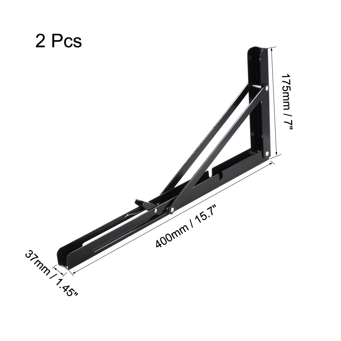 uxcell Uxcell Folding Bracket 16 inch 400mm for Shelves Table Desk Wall Mounted Support Collapsible Long Release Arm Space Saving Carbon Steel 2pcs