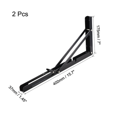 Harfington Uxcell Folding Bracket 16 inch 400mm for Shelves Table Desk Wall Mounted Support Collapsible Long Release Arm Space Saving Carbon Steel 2pcs