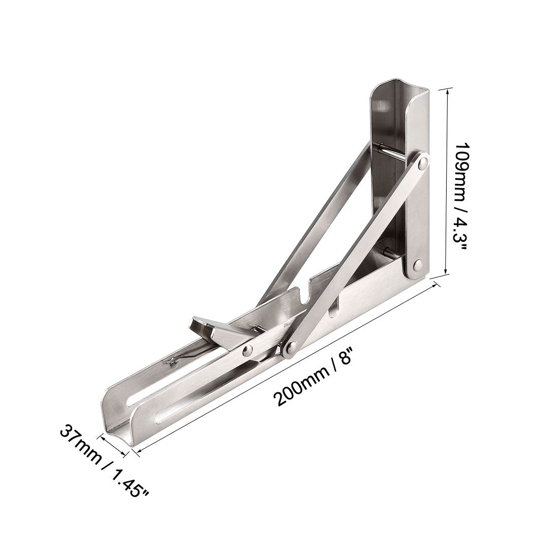 uxcell Uxcell Folding Bracket 8 inch 200mm for Shelf Table Desk Wall Mounted Support Collapsible Long Release Arm Space Saving Stainless Steel